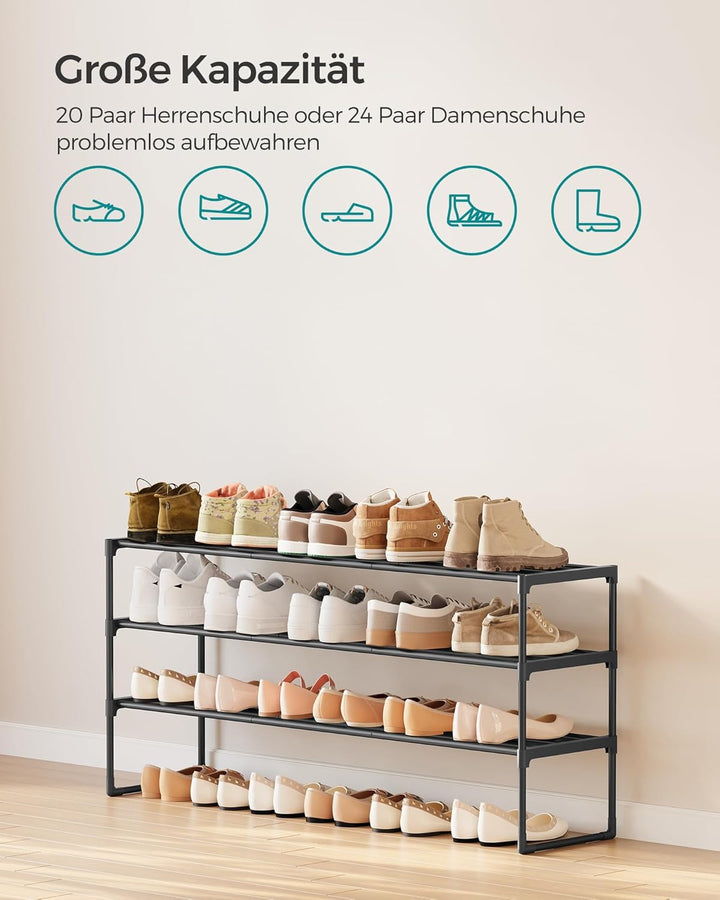 SONGMICS Schuhregal 3 Ebenen, Schuhständer Metall, Schuhaufbewahrung, Schuh-Organizer, aufrecht oder