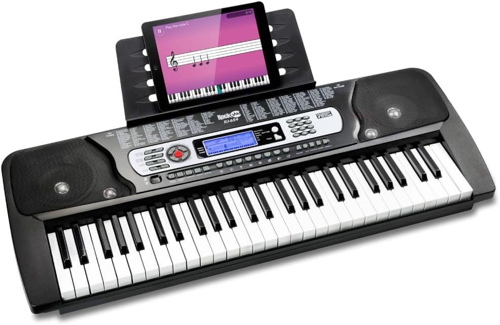 RockJam 54 Key Keyboard Piano with Power Supply, Sheet Music Stand, Piano Note Stickers & Simply Pia