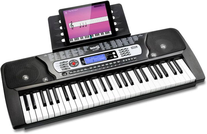 RockJam 54 Key Keyboard Piano with Power Supply, Sheet Music Stand, Piano Note Stickers & Simply Pia