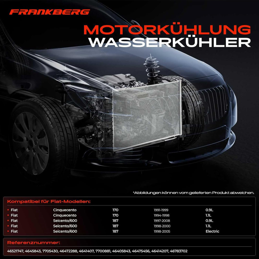 Frankberg Kühler Wasserkühler Motorkühler Schaltgetriebe Kompatibel mit Cinquecento 170 0.9L 1.1L 19