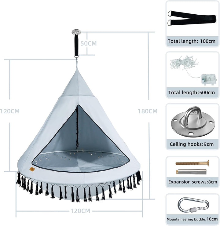 CCLIFE Nestschaukel mit Zelt Ø 120 cm Schaukel Indoor & Outdoor Hängehöhle Hängezelt für Kinder & Er