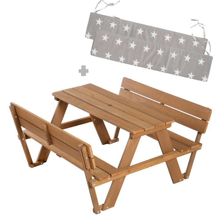 roba Kinder Outdoor+ Sitzgruppe 'Picknick for 4' inkl. Sitzkissen, 2 Bänken, Massivholz, wetterfest