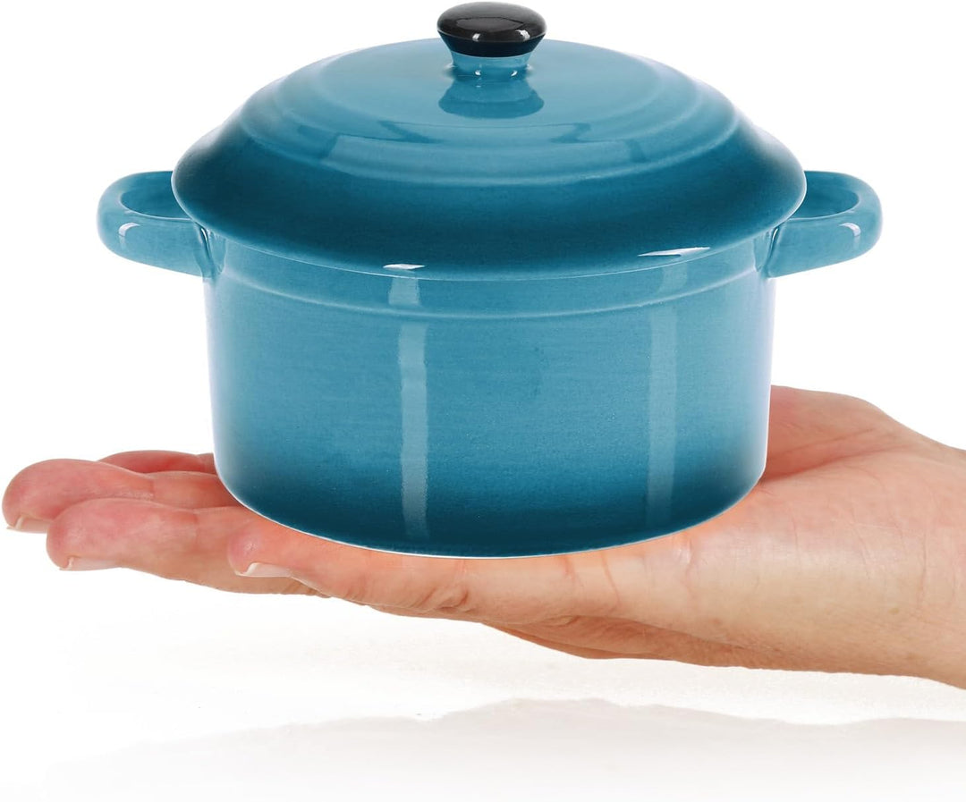 com-four® 4x Auflaufform mit Deckel aus Keramik - Dessertschale für Crème Brûlée - Mini-Schmortopf f