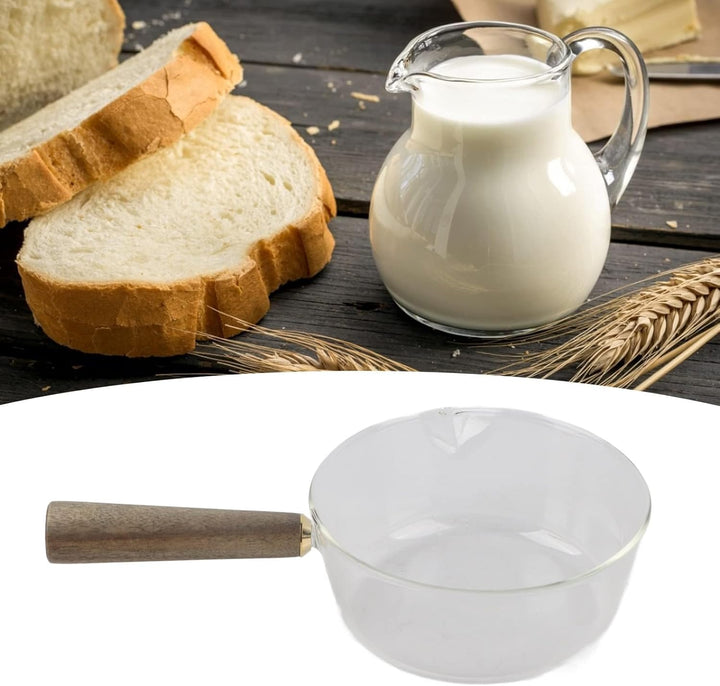 Stielkasserolle, Glas Milchtopf mit Holzgriff Kochtopf Stieltopf Nudeltopf mit V-förmige Tülle Sauce