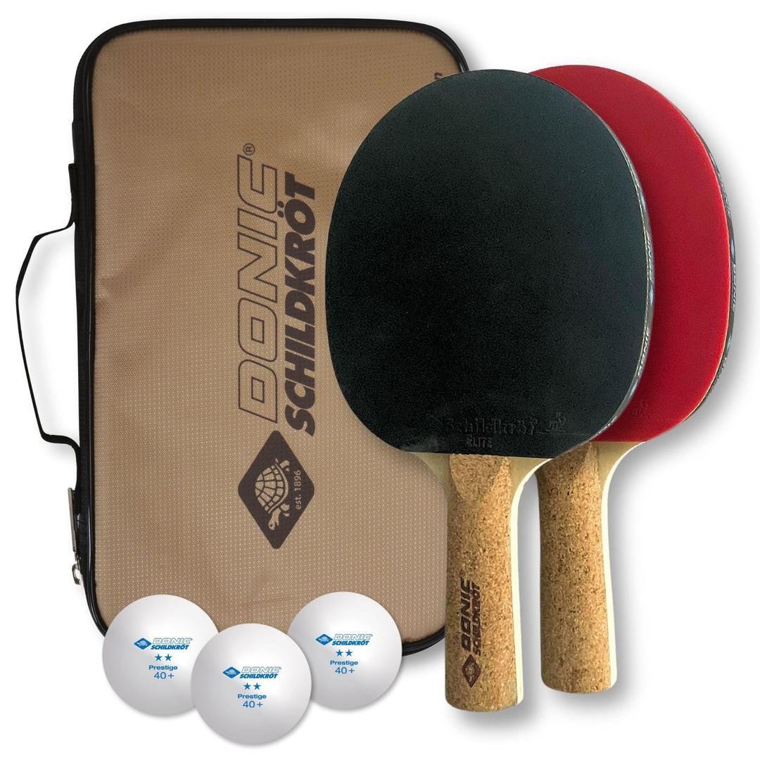 Donic-Schildkröt Tischtennis-Set Persson 500, 2 Schläger mit angenehmen Korkgriff, 3 Bälle in sehr g