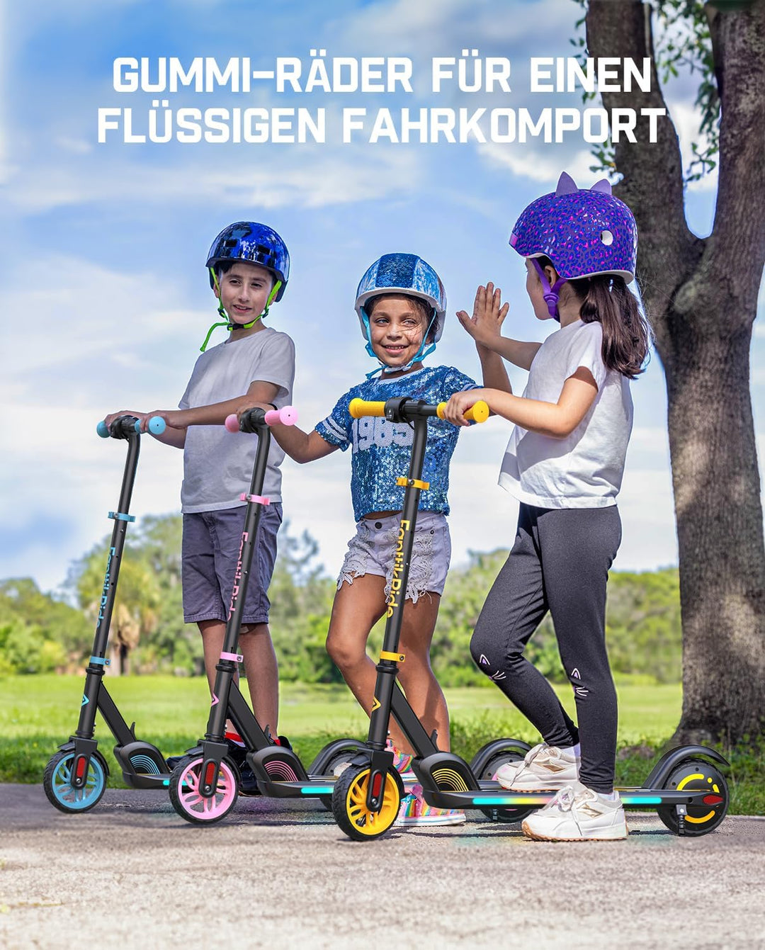 FanttikRide C9 Apex Elektroroller für Kinder 8-12 Jahren, Bluetooth-Musik, Bunte Regenbogenlichter,