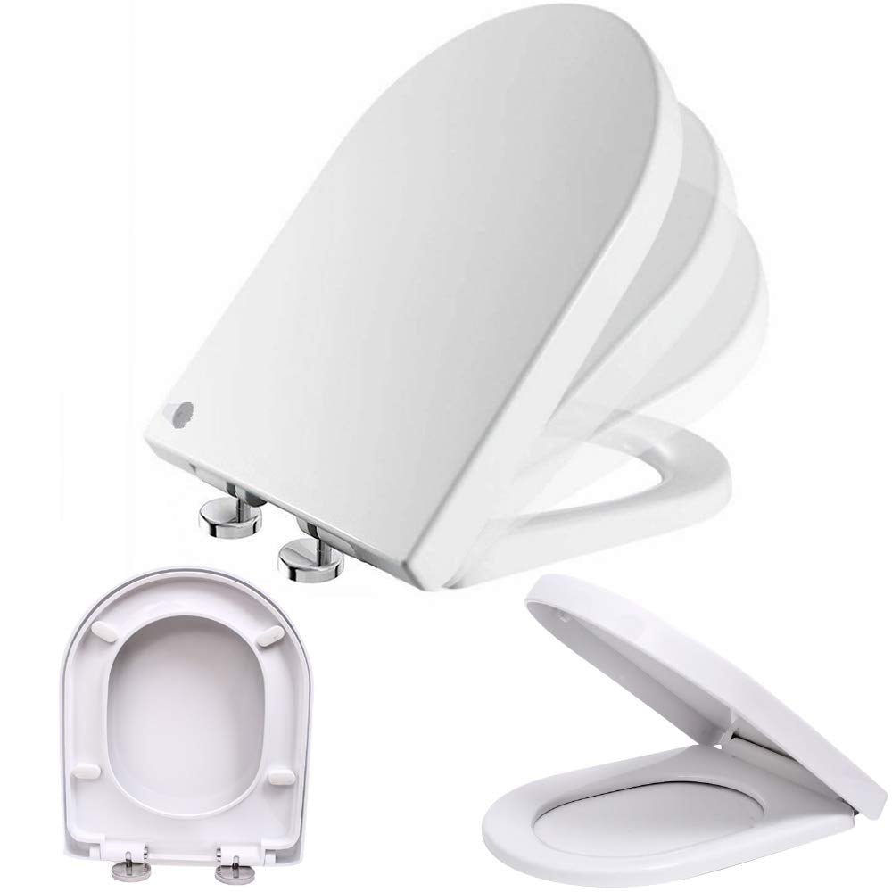 WC-Sitz D-Form Luxus Weiss Absenkautomatik Toilettendeckel Ergonomisches Design mit Quick Release Sc