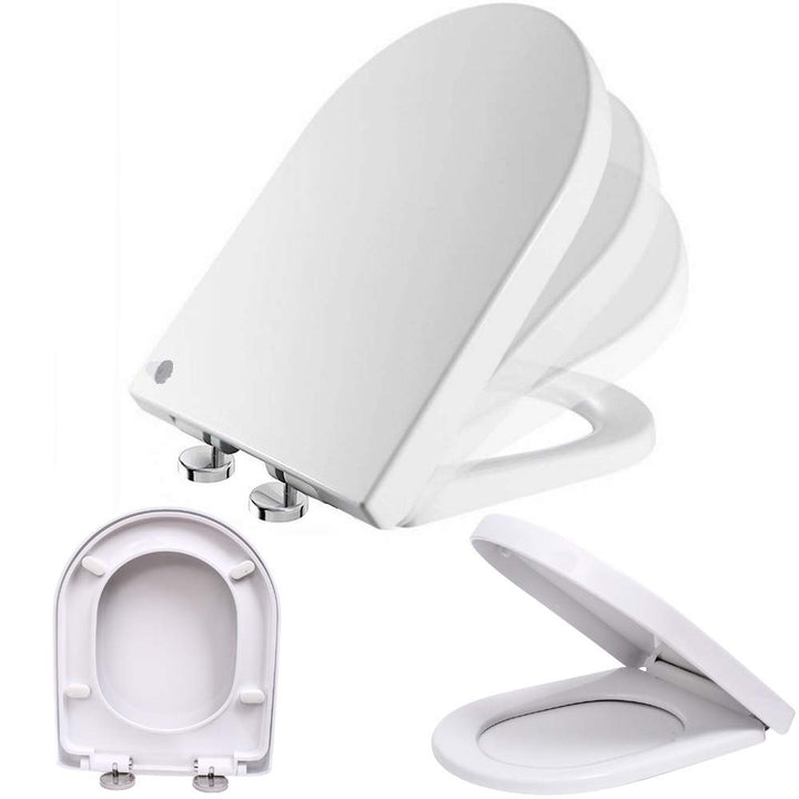 WC-Sitz D-Form Luxus Weiss Absenkautomatik Toilettendeckel Ergonomisches Design mit Quick Release Sc