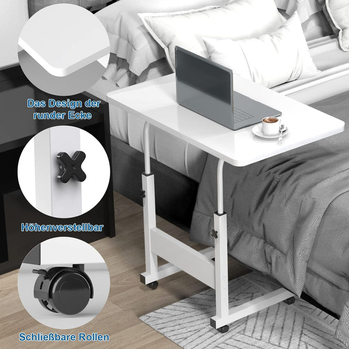PIPIPOXER 60x40cm Laptoptisch höhenverstellbarer Schreibtisch mit drehbarer Rollen Computertisch mob