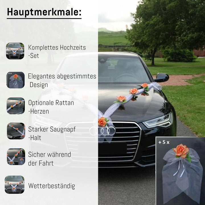 Organza M + Schleife Auto Schmuck Braut Paar Rose Deko Dekoration Autoschmuck Hochzeit Car Auto Wedd