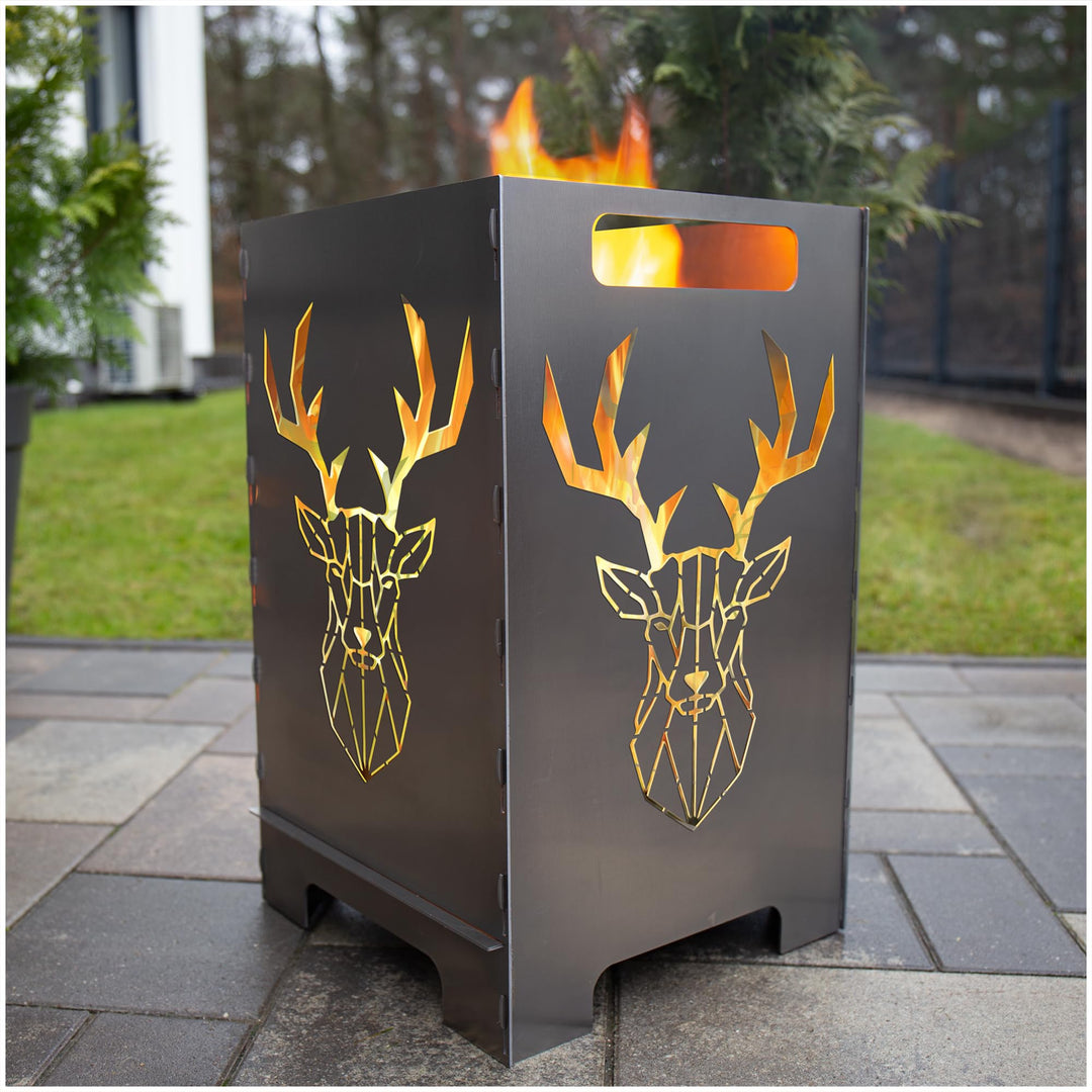 teileplus24 FT01 Feuertonne Feuerschale Feuerkorb Gross Eckig Steckbar Leichte Reinigung, Design:Hir