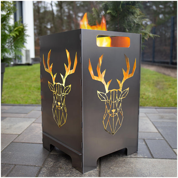 teileplus24 FT01 Feuertonne Feuerschale Feuerkorb Gross Eckig Steckbar Leichte Reinigung, Design:Hir