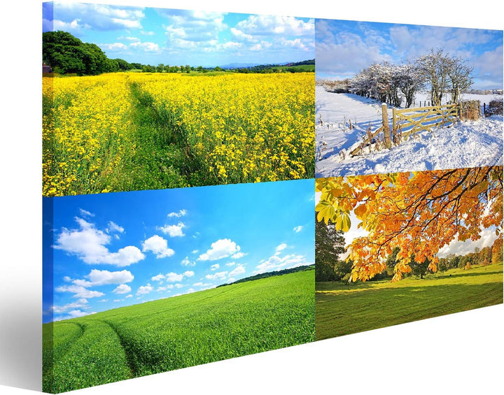 islandburner Bild auf Leinwand 4 Jahreszeiten Sammlung Wandbild Poster Kunstdruck Bilder, 80L x 40B