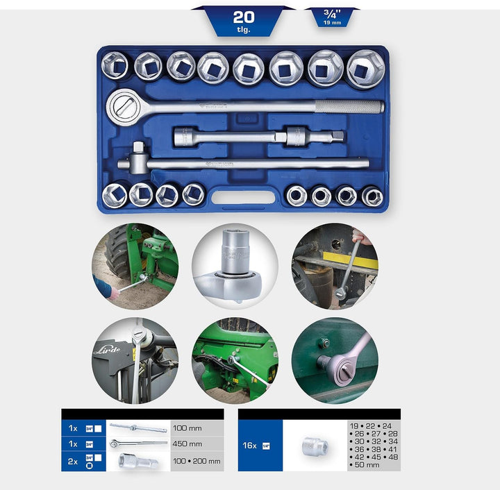 BRILLIANT TOOLS 3/4 Zoll Steckschlüssel-Satz, 20-tlg [Powered by KS TOOLS]