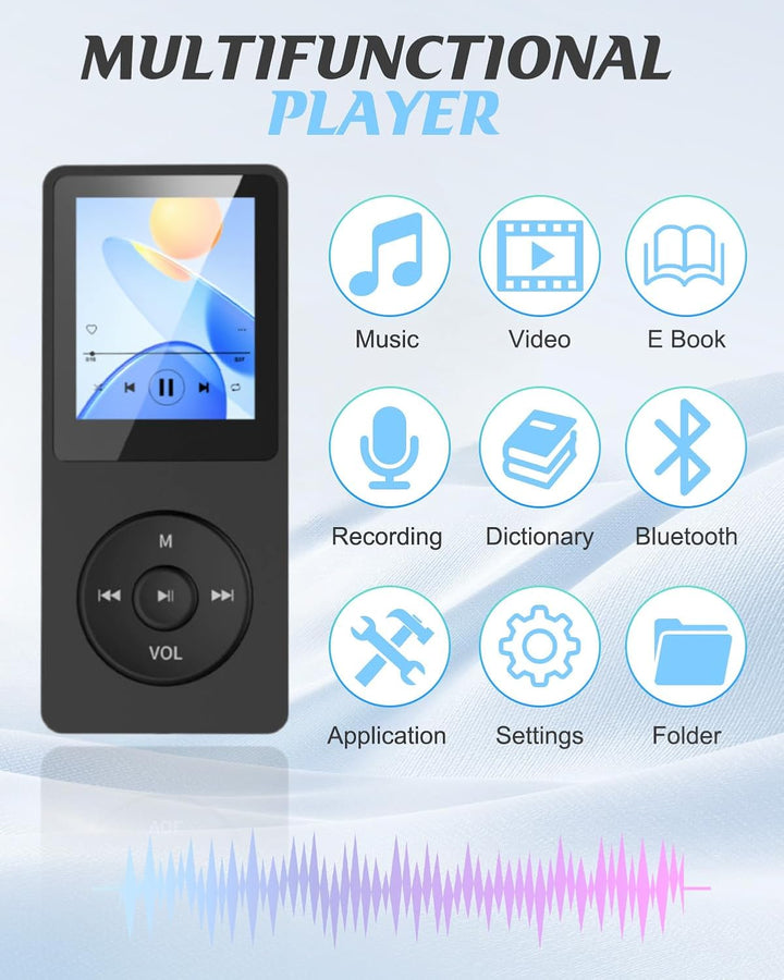 Bluetooth 5.0 MP3 Player verlustfreier Musik-Player, 32GB Speicher, Tragbarer Digitaler MP3 Player,