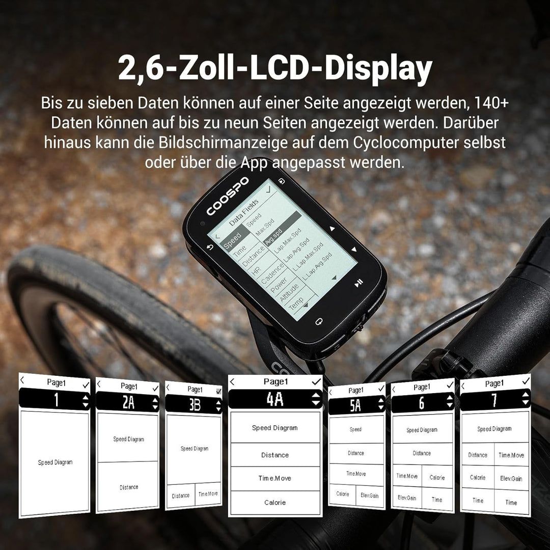 COOPSO CS500 Wireless Bicycle Computer, 2.6 Inch LCD GPS Speedometer Bicycle Navigation Wireless, Bl