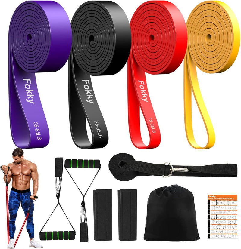 Fokky Resistance Bands Set mit 4 Widerstandsstufen, Fitnessbänder mit Türanker, Griffen, Schutzhülle