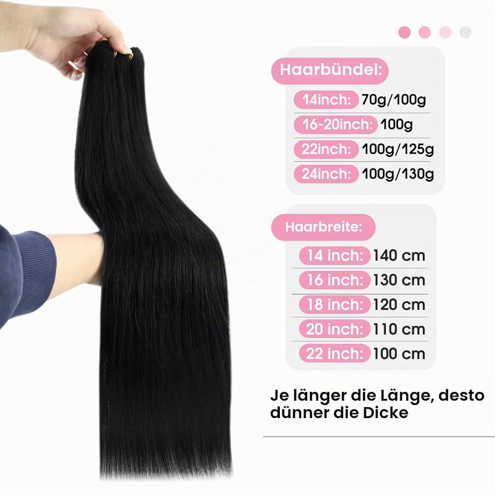 YoungSee Echthaar Tressen Schwarz 45cm Tressen Echthaar zum Einnahen Haartressen Echthaar Schwarz 10
