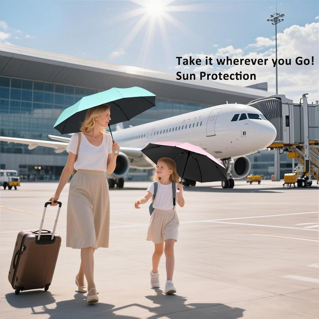 BAODINI Reise-Mini-Regenschirm für Geldbörse mit Etui – kleiner kompakter UV-Regenschirm, Sonnenschu