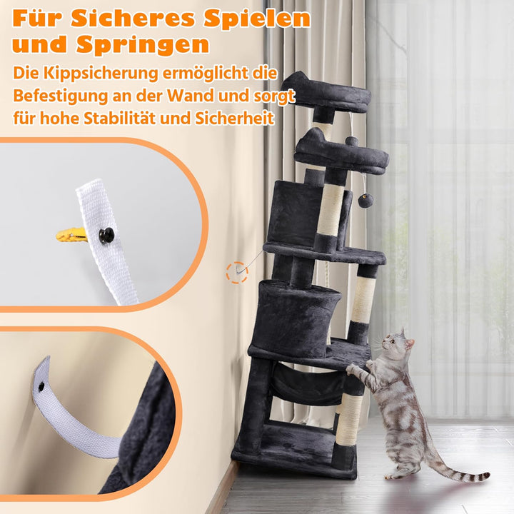Yaheetech Kratzbaum 158 cm Kartzenbaum Katzenkatzbaum, mit 2 Katzenhäusern und 2 Plattformen, Sisal