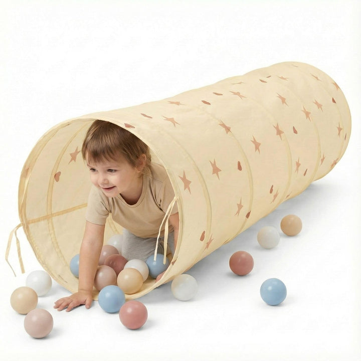 Selonis Pop-Up Tunnel Für Kinder Mit 400 Bälle Faltbarer Spieltunnel Flexibel Krabbeltunnel, Hellbei