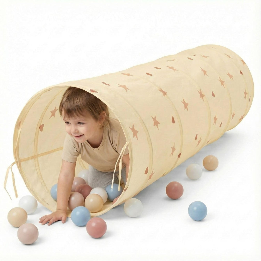 Selonis Pop-Up Tunnel Für Kinder Mit 200 Bälle Faltbarer Spieltunnel Flexibel Krabbeltunnel, Hellbei