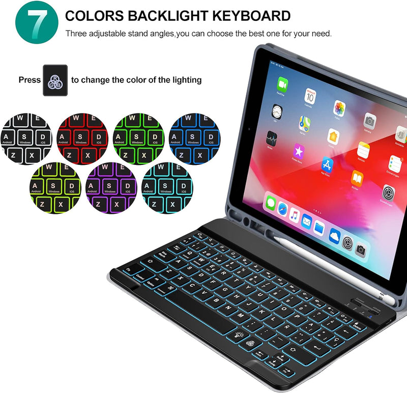 Schutzhülle mit spanischer Tastatur für iPad 10,2 Zoll, 9. Generation 2021/8th Gen 2020/7th Gen 2019