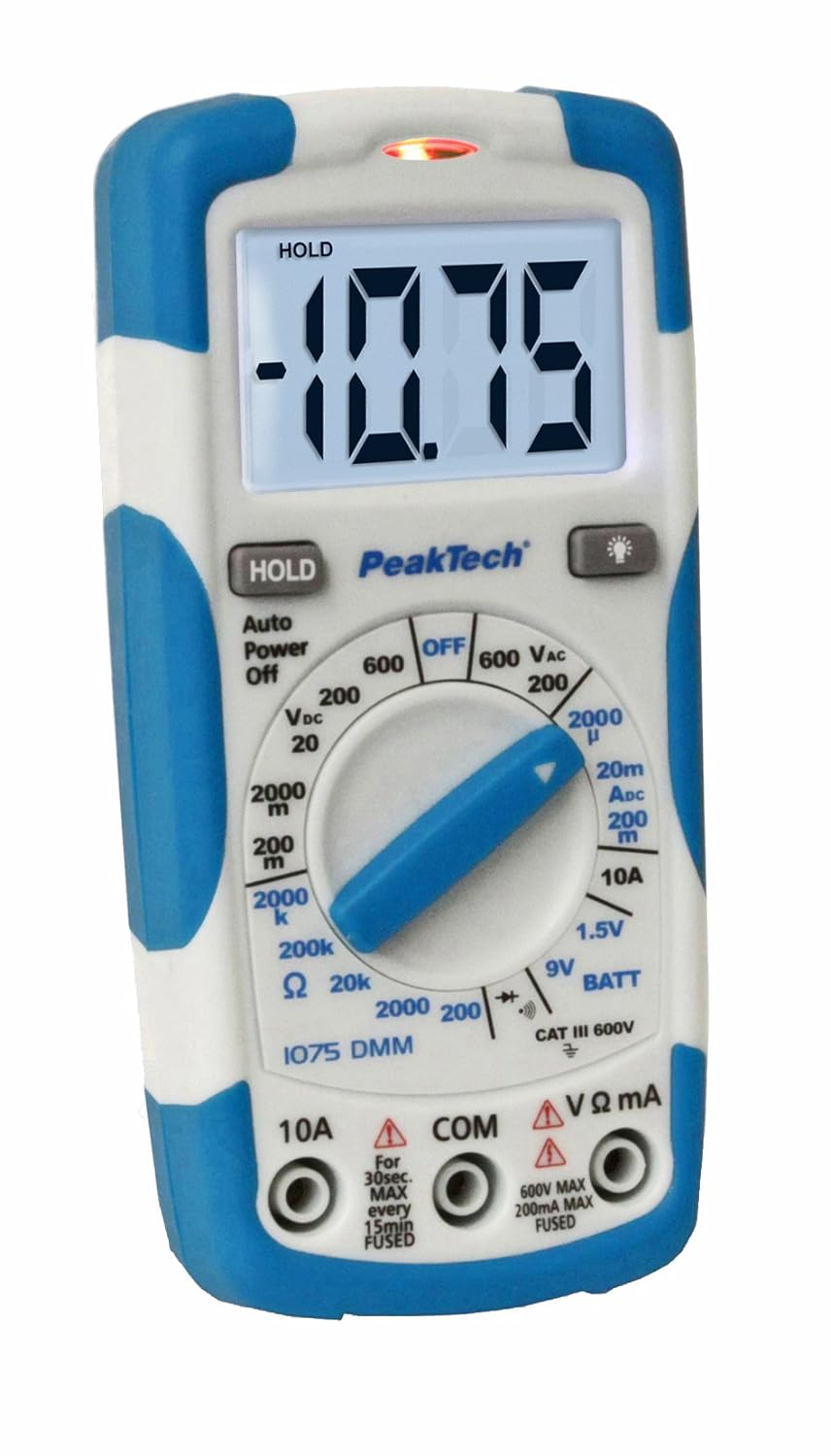 PeakTech 3B Scientific Digital-Multimeter 600V AC/DC - 10A (P1075), Blau, Weiss Single, Single