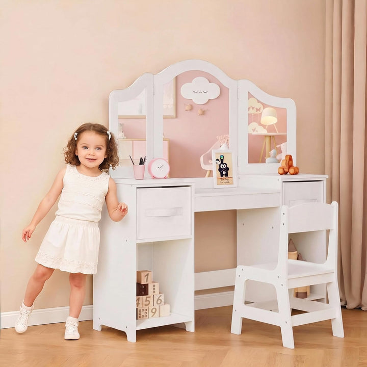 Clevich 2 in 1 Schminktisch Kinder, Kinderschminktisch mit Abnehmbarem Spiegel, Prinzessin Frisierti