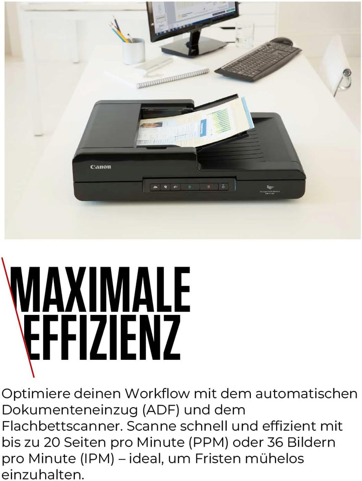 Canon DR-F120 imageFORMULA Flachbett- und Einzugsscanner A4, 2400dpi, 50 Blatt ADF, 20 Seiten/Min, P