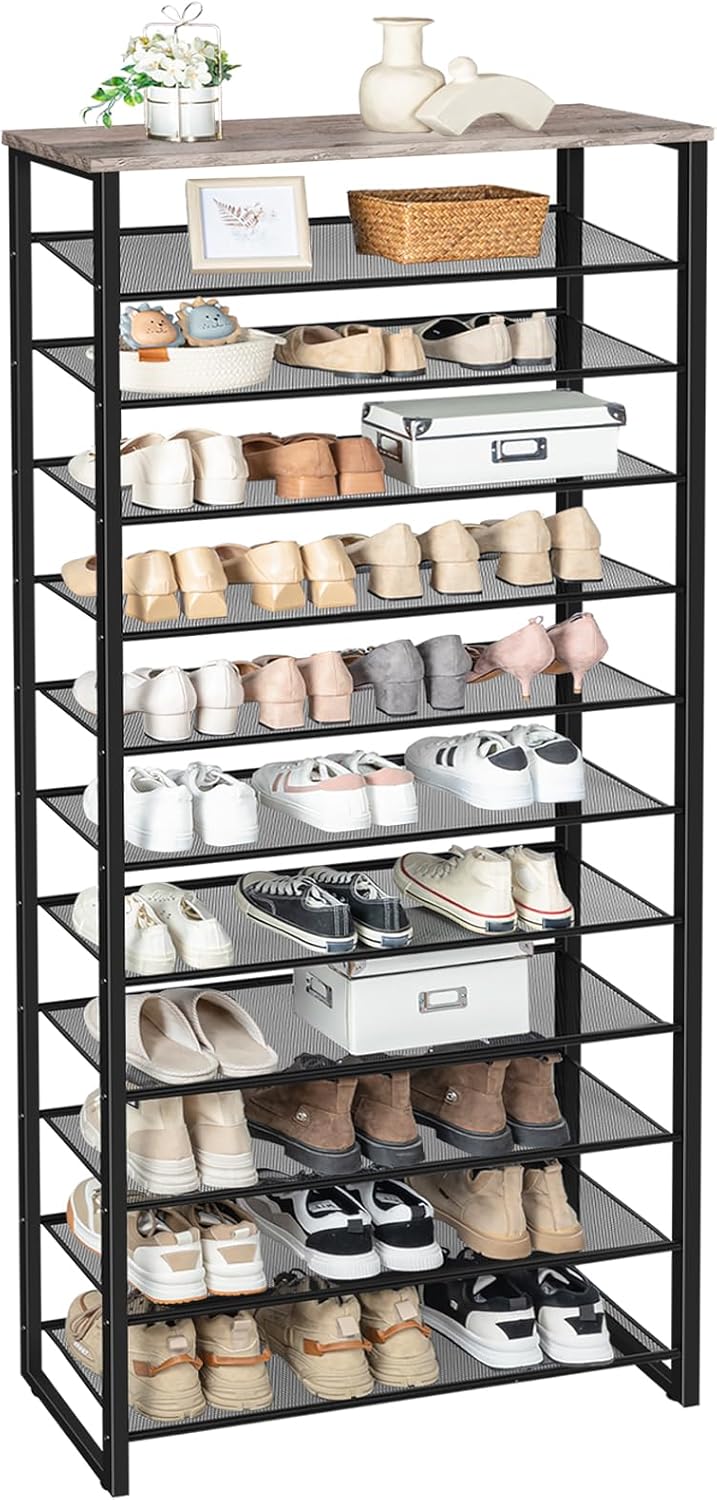 HOOBRO Grosse Schuhregal, 12-stöckiges Schuhablage, Schuhschrank hoch, für 35-45 Paar Schuhe, Metall