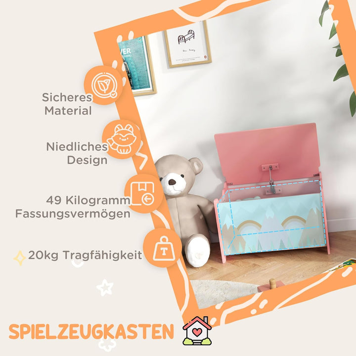 ZONEKIZ Spielzeugkiste, Aufbewahrungsbox mit aufklappbarem Deckel, Sicherheitsscharnier Spielzeugtru