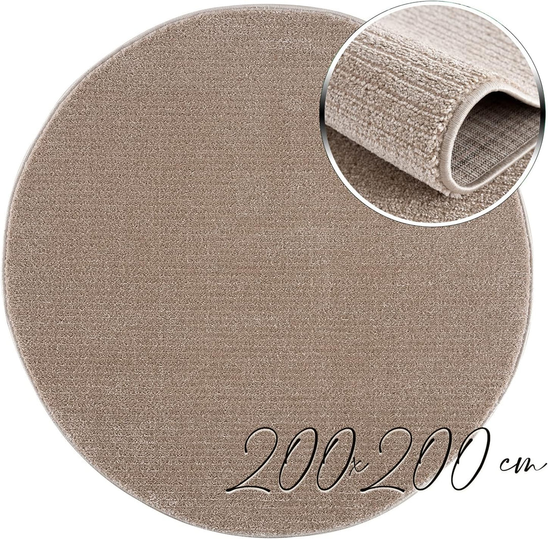 payé Teppich Rund - Beige - 200x200cm - Meliert Muster - Einfarbig - Hoch Tief Effekt - Kurzflor Wei