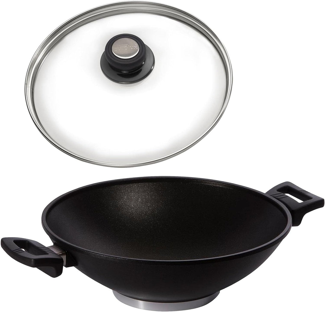 Eurolux Wok Induktion Set mit Glas-Deckel Ø 32 cm - grosse induktionsgeeignete Guss-Wokpfanne mit Ce