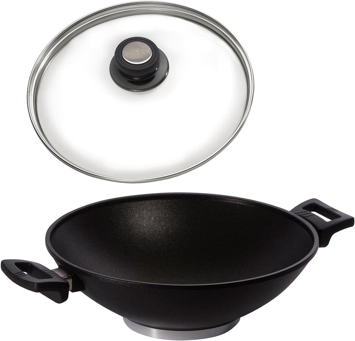 Eurolux Wok Induktion Set mit Glas-Deckel Ø 32 cm - grosse induktionsgeeignete Guss-Wokpfanne mit Ce