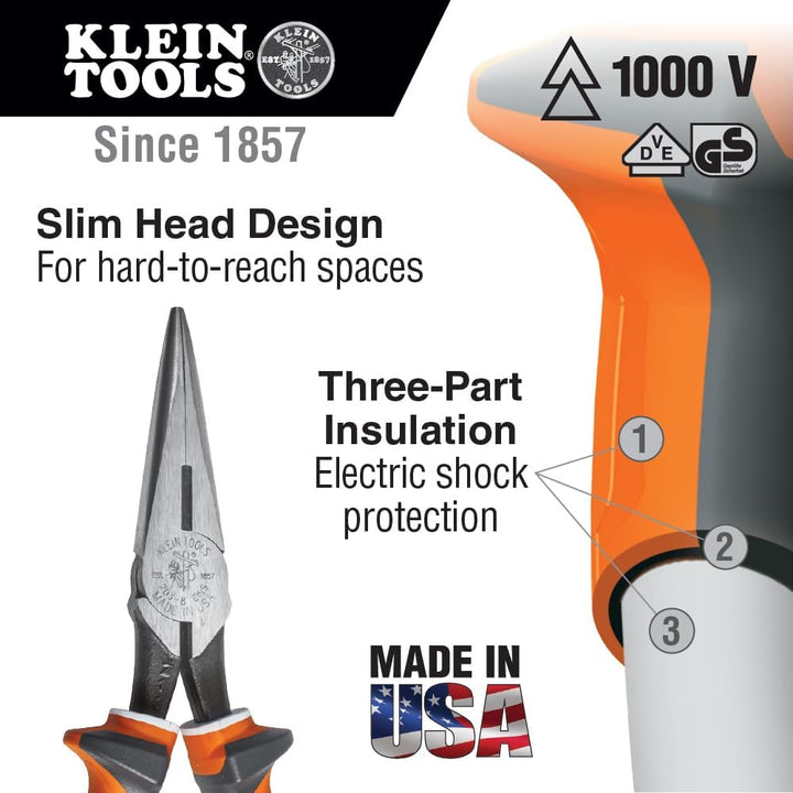 LinemanS 2037EINS Zange, lange Nase, Seitenschneider, 17,8 cm, schmal, isoliert 7-Inch Schmaler Grif