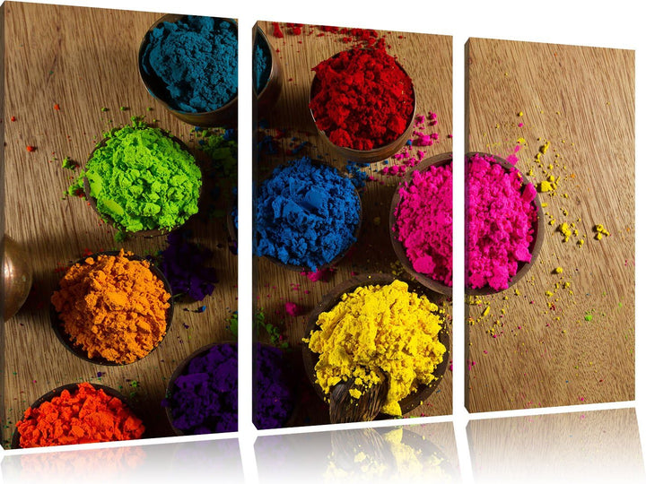 Pixxprint Indisches Farbpulver als Leinwandbild | Grösse: 3 Teilig (120x80) | Wandbild| Kunstdruck |