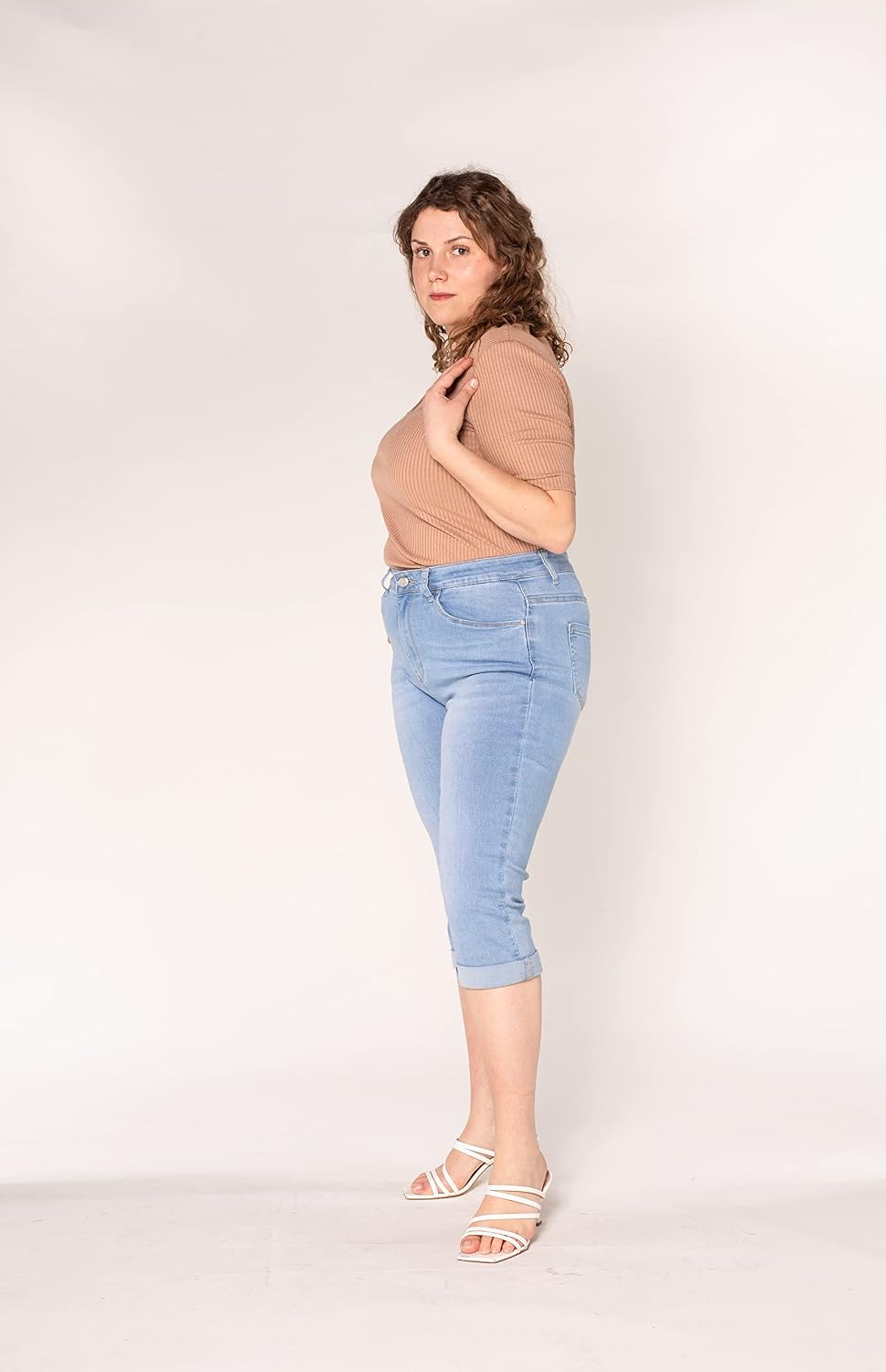 Nina Carter P200 Damen Capri Jeanshosen Grosse Grössen HIGH Waist Jeans Sommer Hose Used-Look 50 Gro