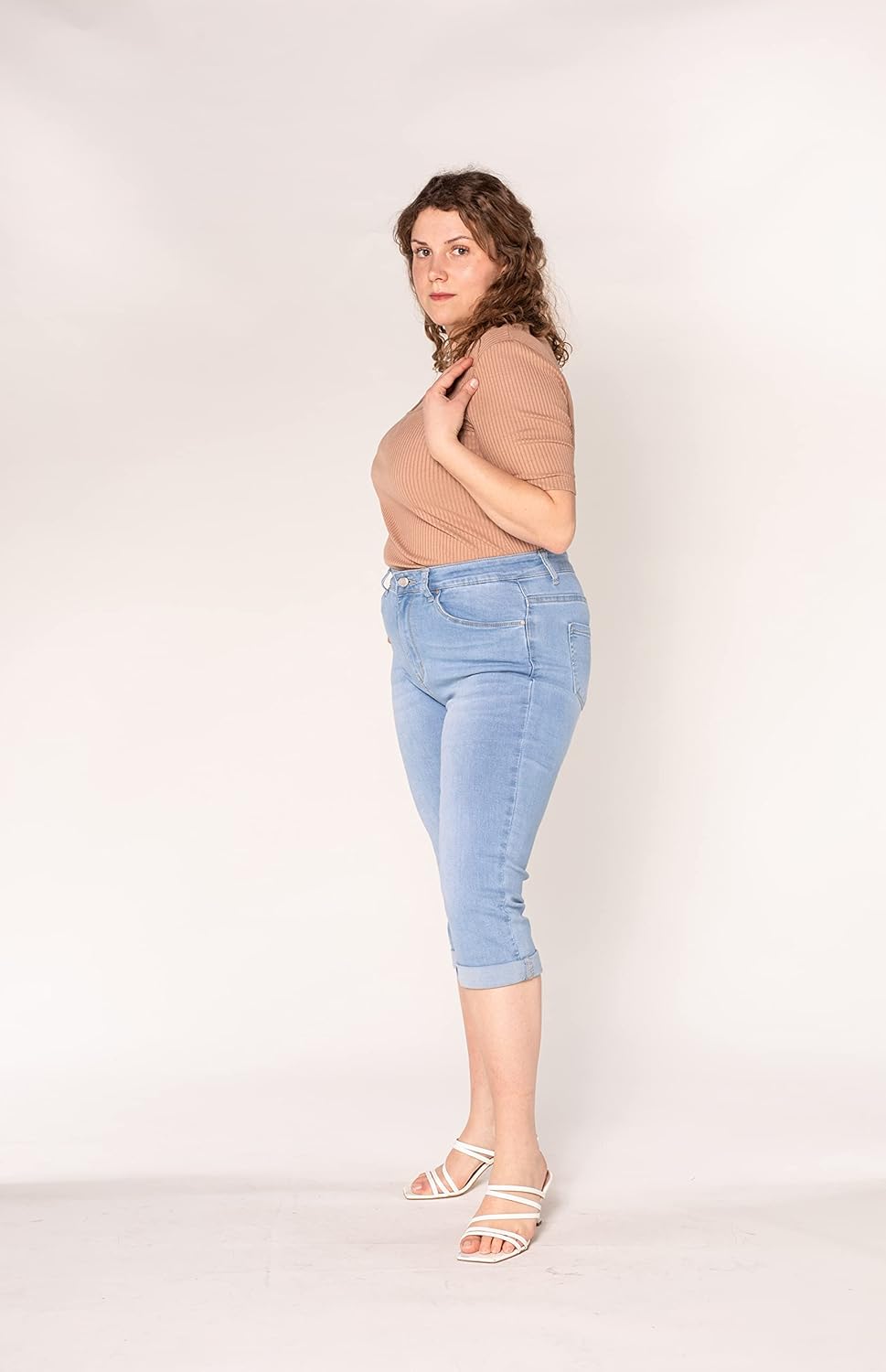 Nina Carter P200 Damen Capri Jeanshosen Grosse Grössen HIGH Waist Jeans Sommer Hose Used-Look, 42 Gr