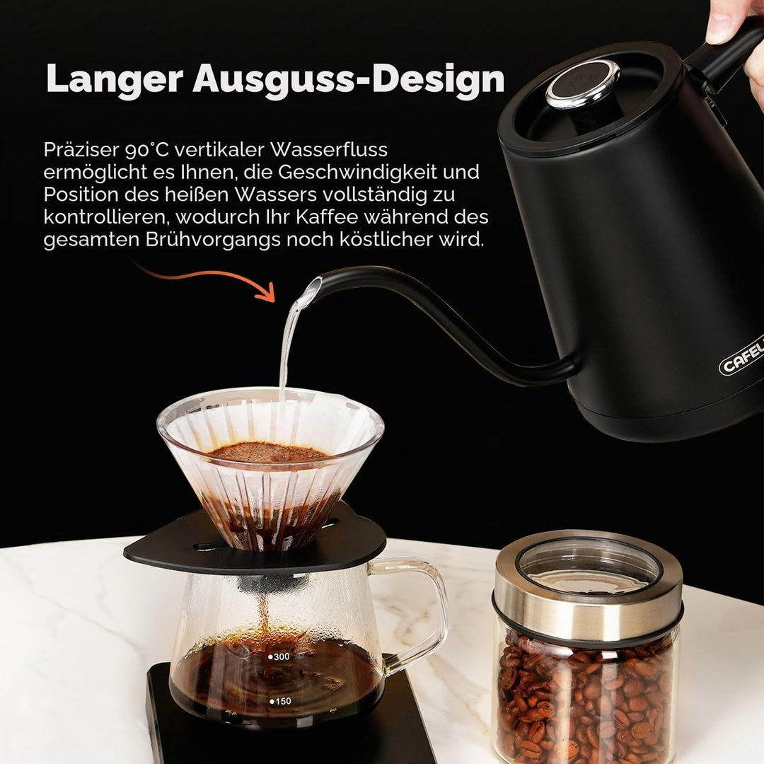 CAFELFFE Elektrischer Schwanenhals-Wasserkocher, 0,8L, 1500 W, Schwarz | Teekanne, Edelstahl-Heisswa