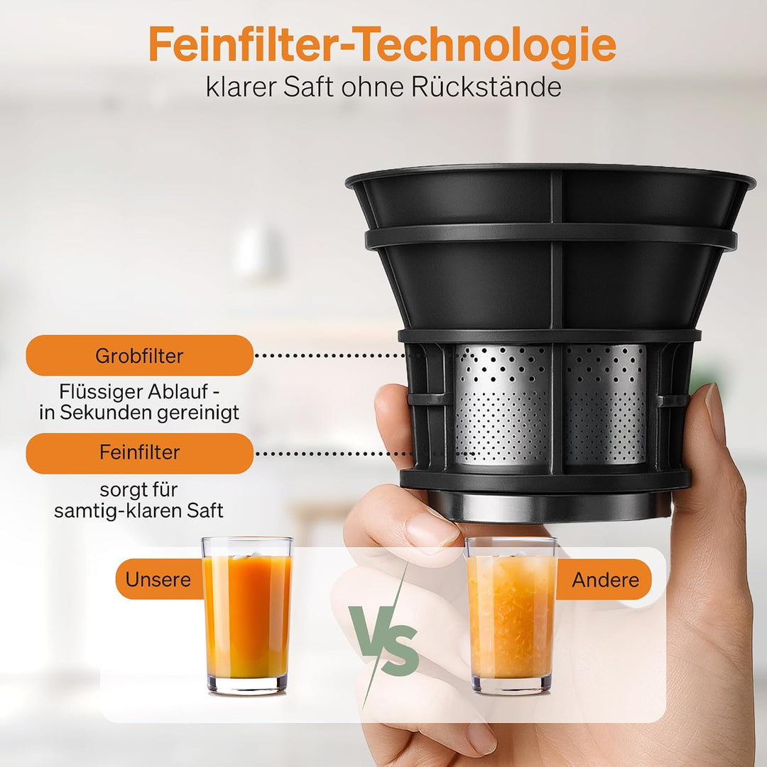 Entsafter Slow Juicer 130 mm, Saftpresse für Gemüse &amp; Obst, 250 W, BPA-frei Schwarz, Schwarz