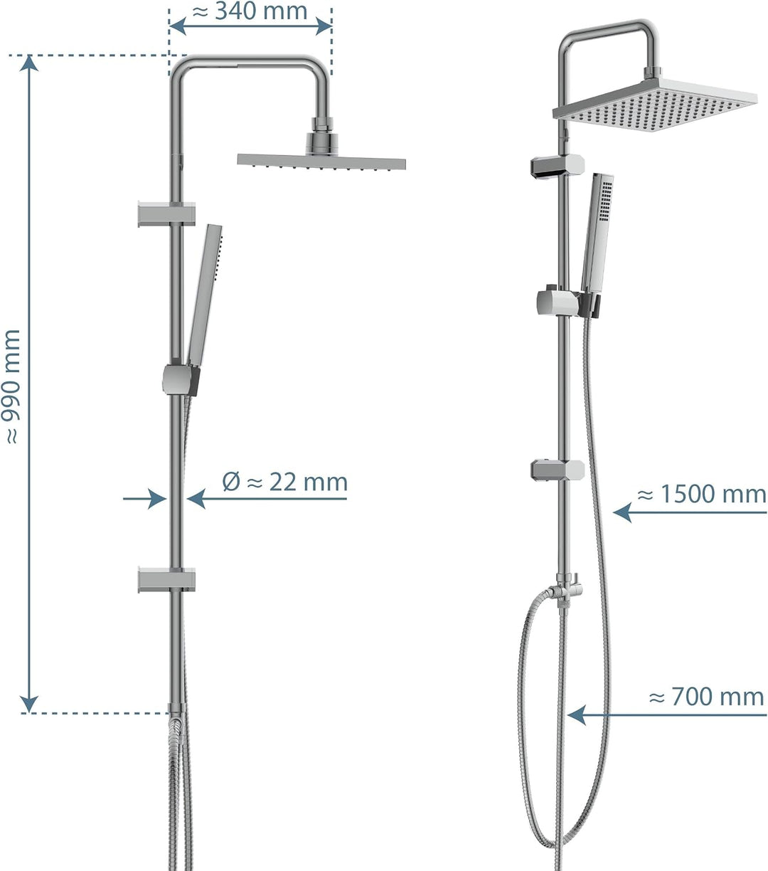 Schütte Tokyo Überkopfbrause-Set, Duschsystem ohne Armatur. Regendusche mit Schlauch, Duschsäule, Ch