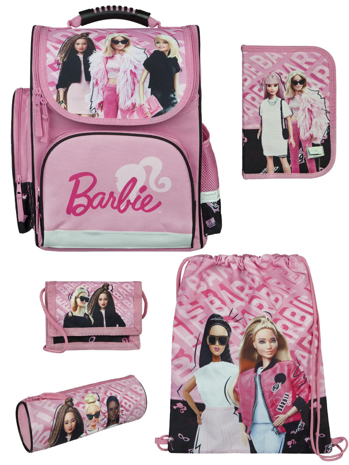Familando - Schulranzen Set CLOU - 5-teilig mit Federmappe - Barbie - Ergonomisch, stabil & mit gepo