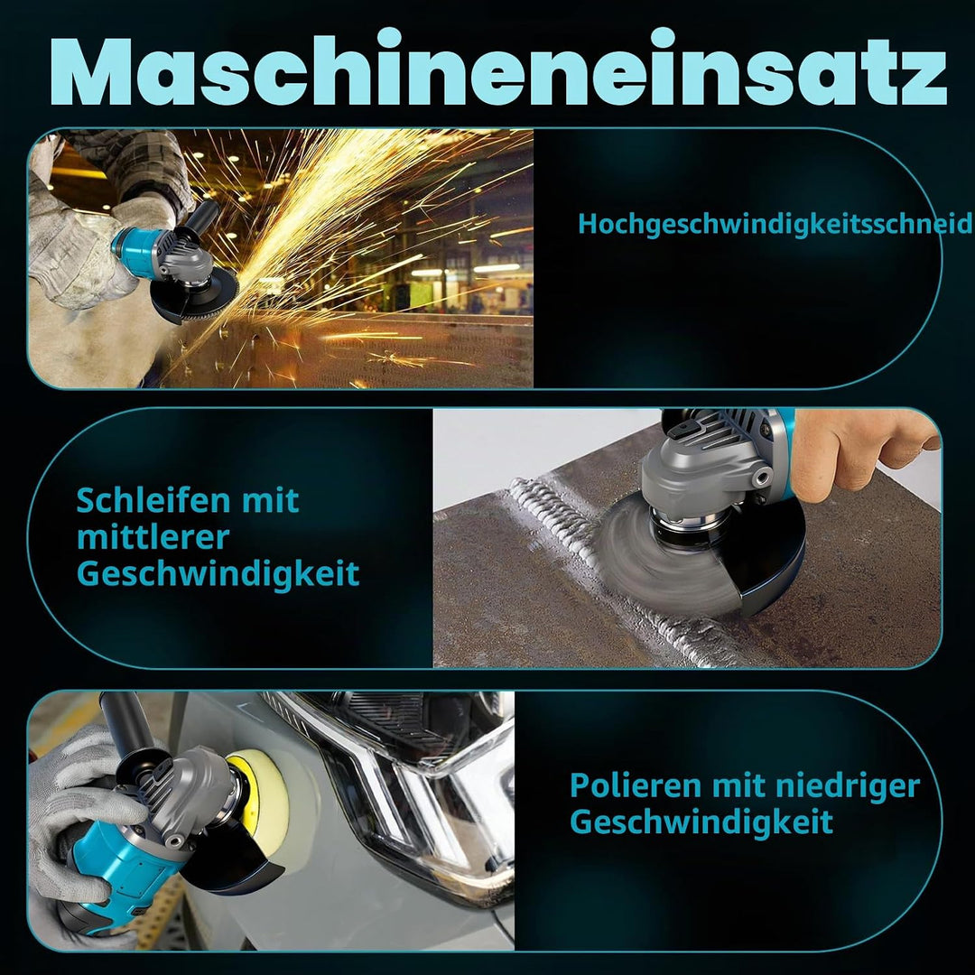 Winkelschleifer Kompatibel mit Makita 18V Akkus, Akku Winkelschleifer 125mm, 1180W Akku Flex Bürsten