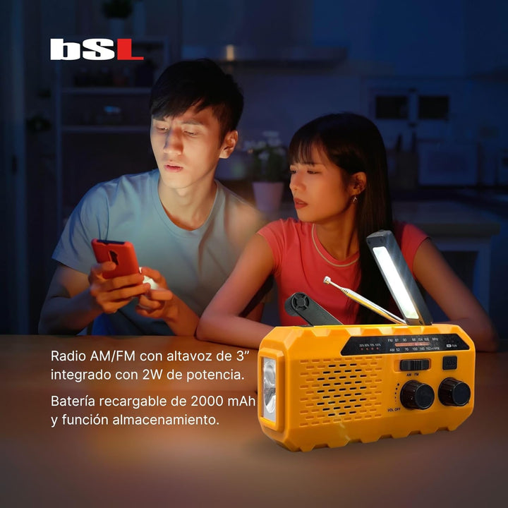 BSL Tragbares Radio AM/FM CT-6127 | Solarladung und Kurbel Dynamo | LED-Taschenlampe | 2000-mAh-Akku