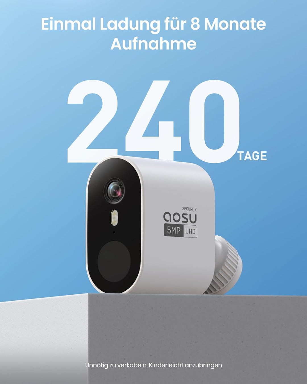 aosu 3K 5MP Überwachungskamera Aussen Akku 240 Tage 2-Kit + Aosubase 32GB Lokaler Speicher ohne ABO