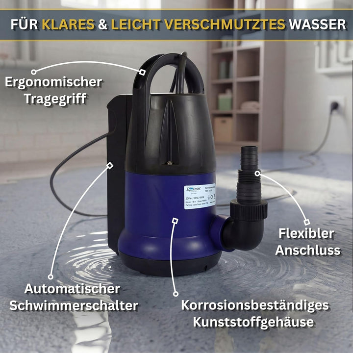 Tauchpumpe CSP-407P mit integriertem Schwimmerschalter Fördermenge: 7000 l/h 400 Watt