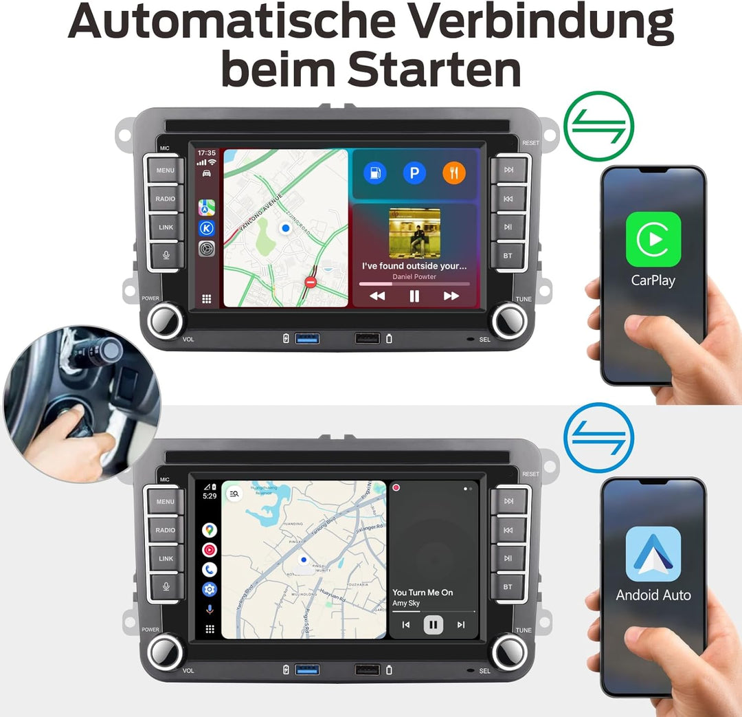 Linux Autoradio 5s Start | Bluetooth/Wireless CarPlay/Android Auto/FM/AM/RDS/USB | 100W DSP | Für VW