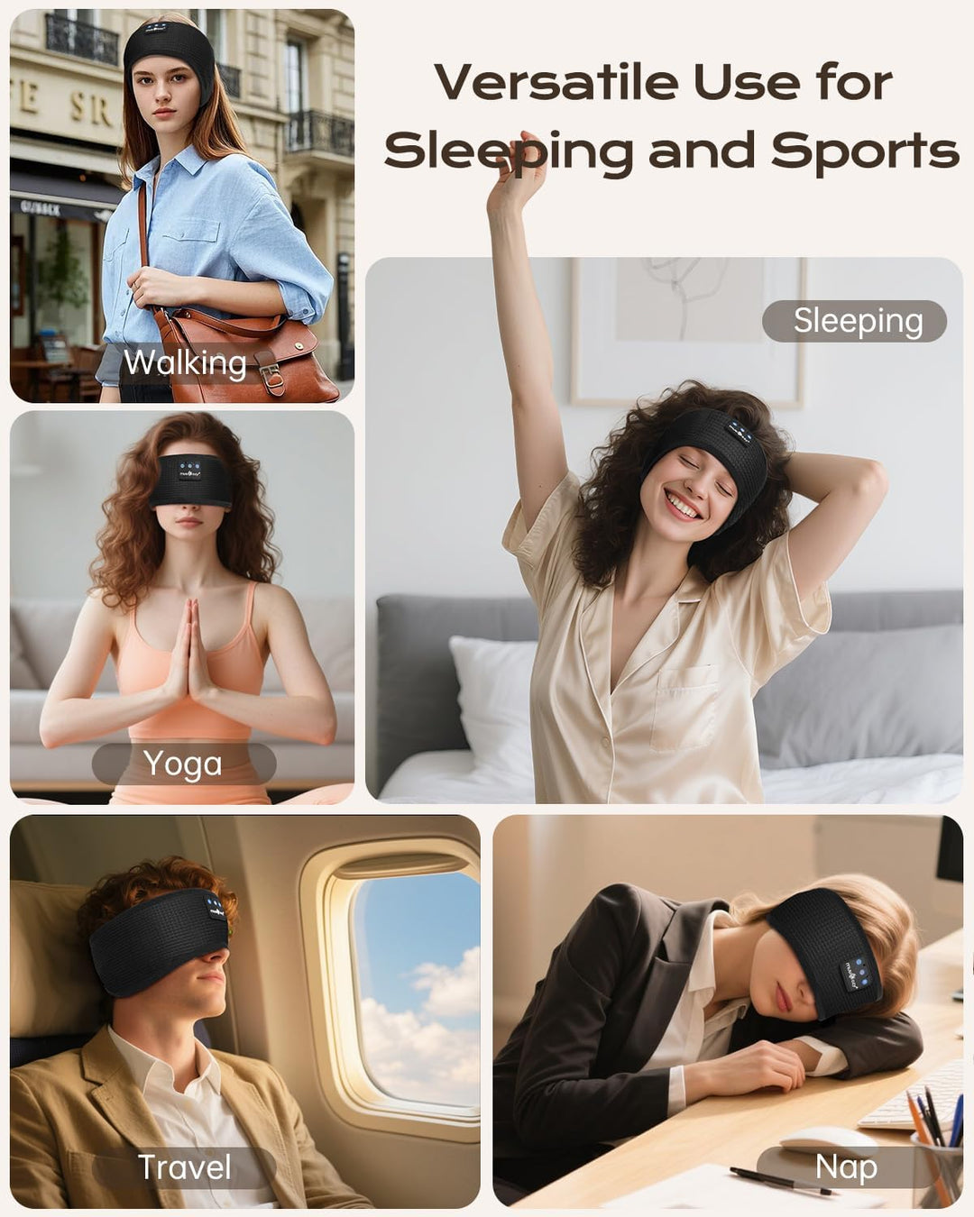 MUSICOZY Schlafkopfhörer Bluetooth, Schlaf Kopfhörer Seitenschläfer Kabellos Sport Kopfhörer Stirnba