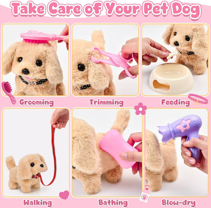 G.C Hund Spielzeug Kinder Interaktives Plüsch Hund mit Leine der Läuft und Bellt Schwanzwedeln Kusch